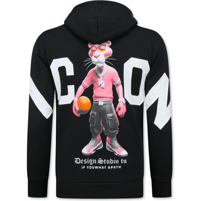 Oversized Hoodie Heren met Capuchon - Trui Heren ICON Panther Print - Dik Geweven Sweater Heren - 5795 - Zwart
