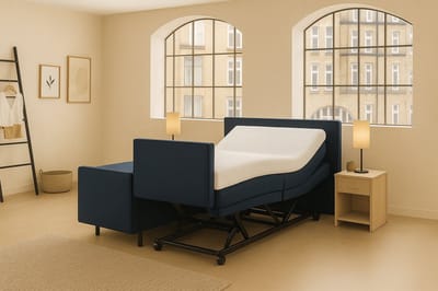 Lecce Hoog Laag Bed 1 Persoons/ Verzorgingsbed /Seniorenbed Elektrisch Verstelbaar 120x200 cm Donker Blauw/Montage optie/Made in NL