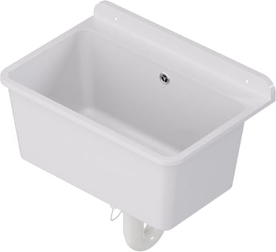 QLS Gootsteen Wit 61x41x23 cm van Kunststof - Inclusief Sifonset - voor Garage en Wasruimte 10876