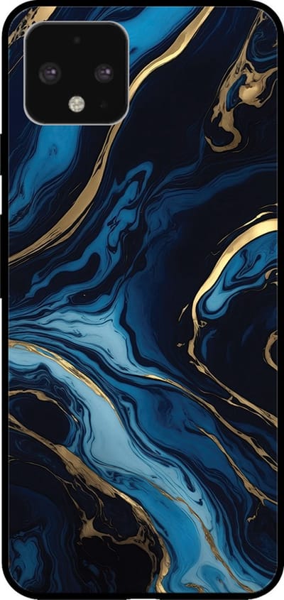 Smartphonica Telefoonhoesje voor Google Pixel 4 XL met marmer opdruk - TPU backcover case marble design - Goud Blauw geschikt voor Google Pixel 4 XL