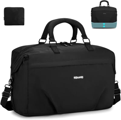 Uitbreidbare Vouwbare Reistas met Natvak - Grote Weekender Bag voor Dames, Waterdichte Sporttas en Handbagage voor Vliegreizen, 40L, Zwart