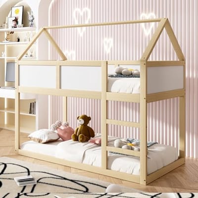 Loftbed met Trap voor Kinderen - 90 x 200 cm, Massief Houten Frame met Veiligheidshek
