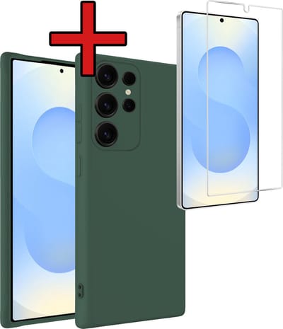 Hoesje - Met Screenprotector - Geschikt voor Samsung Galaxy S25 Ultra - Sterk & Shockproof - Telefoon Hoes - Back Cover - Siliconen Case - Telefoonhoes - Donkergroen