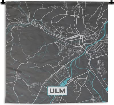 Wandkleed - Wanddoek - Stadskaart – Plattegrond – Duitsland – Blauw – Ulm – Kaart - 180x180 cm - Wandtapijt
