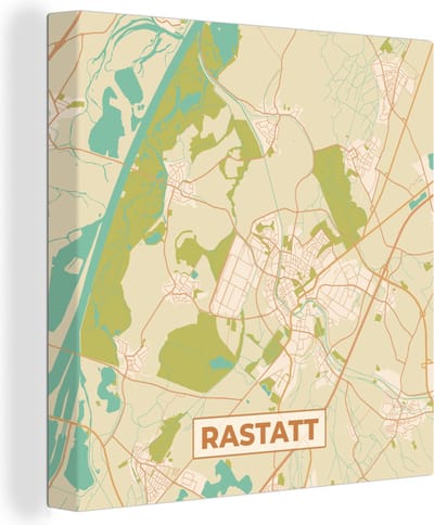 Canvas Schilderij Rastatt - Vintage - Plattegrond - Kaart - Stadskaart - 20x20 cm - Wanddecoratie