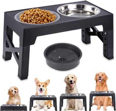 RWB® Voerbak Hond met Standaard - Voerbak Hond - Hondenvoerbak - Hoogte Verstelbaar - Zwart - 45cm × 25cm × 8cm