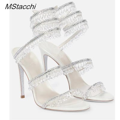 Kristallen Wikkelsandalen Dames Zomer Bruiloftsschoenen Hoge Hak Feestschoenen Enkelbandjes Sandalen Designer Naaldhak Schoenen 41 white