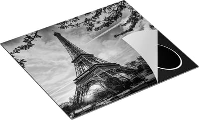 Chefcare Inductie Beschermer Eiffeltoren in Parijs tijdens Zonsondergang - Zwart Wit - 60x50 cm - Afdekplaat Inductie - Kookplaat Beschermer - Inductie Mat