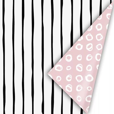 3M cadeaupapier - 30cm breed - cadeaupapier - leuk inpakken - kado - inpakpapier - verpakken - Feestje - Line art zwart wit / roze
