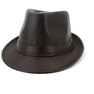 Britse Top Jazz Hoed Minimalistische PU Leer Heren- en Dameskoppelhoed Fedora's Feest Bruiloft Pet Vaderhoed Cadeau bruin