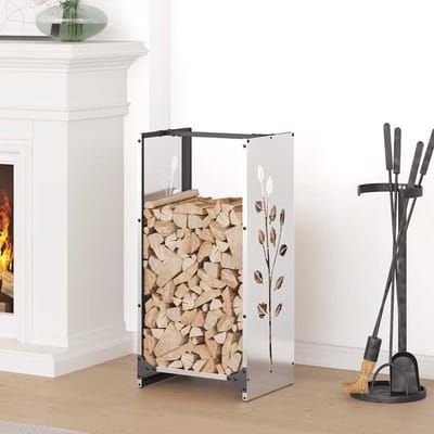 Houtrek - Hout opslag - Haardhout bewaren - Roestvrij staal - 40 x 30 x 80 cm - Zilverkleurig