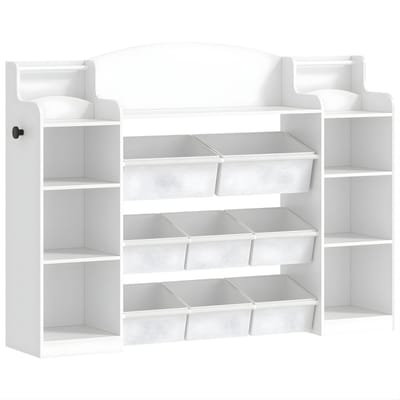 Kinderboekenkast – Voor Kinderkamer, Woonkamer en Studeerkamer – Houten Speelgoedkast met 8 Stoffen Lades – Ivoor