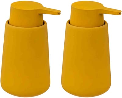 5Five Zeeppompje/dispenser - 2x - keramiek - geel - 250 ml - keuken/toilet/badkamer