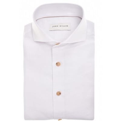 John Miller Overhemd Solid Color Linnen Cutaway Collar Wit / male