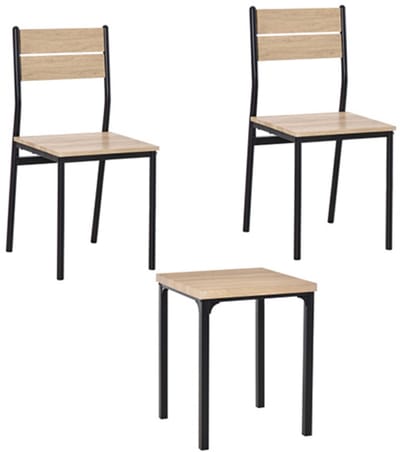 3-delige tafel set, keuken tafel set, bevat 1 tafel en 2 stoelen, geschikt voor keuken, eetkamer, 60 x 60 x 76 cm (tafelmaat), 39,5 x 44 x 83,5 cm (stoelenmaat), houtkleur, MDF