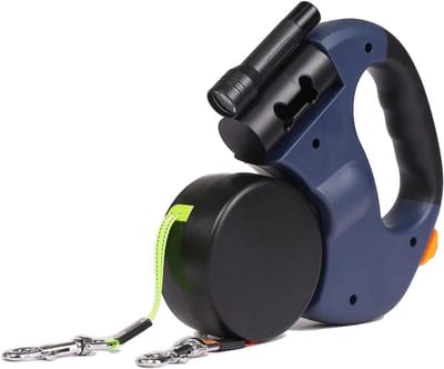 Intrekbare hondenlijn met LED-zaklamp 3m - Dubbel telescopisch tractietouw voor kleine en middelgrote honden