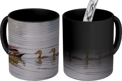 Magische Mok - Foto op Warmte Mokken - Koffiemok - Eend - Water - Vogel - Bruin - Magic Mok - Beker - 350 ML - Theemok