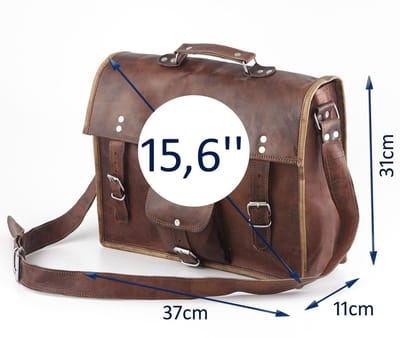 Crossbody Laptop Tas ECHT LEER Messenger Tas – Urban Vintage Satchel Tas 37 x 31 x 11 cm - 16 inch “Lobo” – model 0089 – Kleur Cognac Bruin