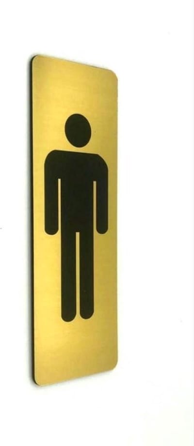 Deurbordje Symbool heren toilet - 5 x 15 cm (incl. dubbelzijdige tape) - goud / zwart