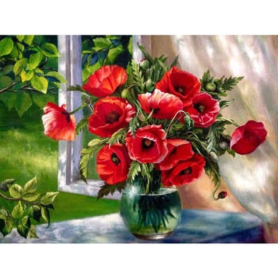 Diamant broderie fleurs rouges cadeau fait à la main ensembles complets diamant point de croix photo de strass 20X30CM red