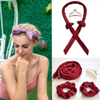 4-delige hittevrije krulset - Heatless Curls - Haarrollers - Krultang - Met haarelastiekjes en clips - Flanel - Rood