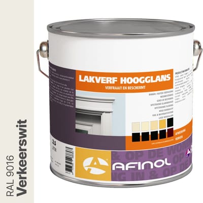 Afinol Hoogglans Lakverf Verkeerswit (RAL 9016) 2,5 liter - Lak - Houtlak - Houtverf - Voor Binnen en Buiten - geschikt voor hout, metaal en kunststof
