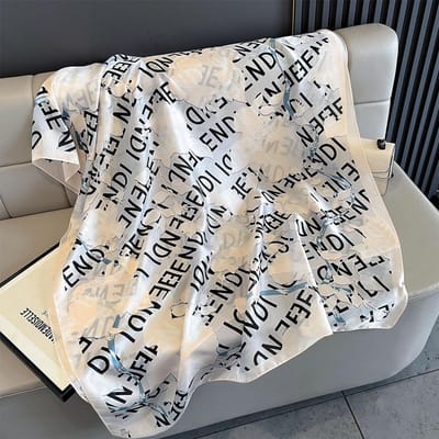 Mode Briefopdruk Zijden Sjaal Dames Luxe Vrouwenmode Wikkel Bandana Sjaals Grote Sjaal Dunne Lichte Poncho Hidjabs Foulards 85x180cm white