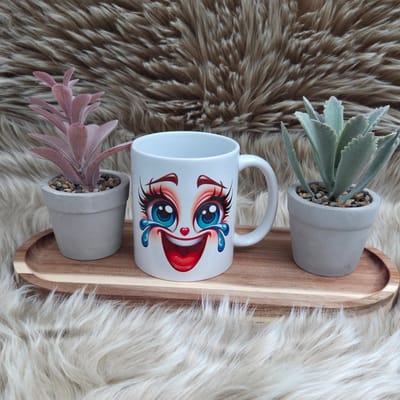 Keramieken Mok met Lachend Gezicht – Huilen van het Lachen Design – Witte Beker 330 ml – Grappig Cadeau voor Vriend(in) of Collega – Vaatwasserbestendig – Trendy nu