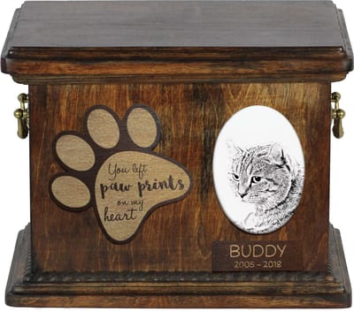 Urn voor kattenas met foto en gepersonaliseerde box voor Highland Lynx