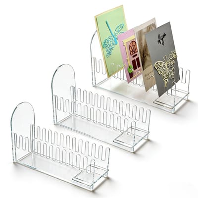 Allecto - Acryl displaystand - 12 slots voor kaarten - Perfect voor postkaarten en stickers - 3 stuks - Ideaal voor organisatie - Geschikt voor ver...