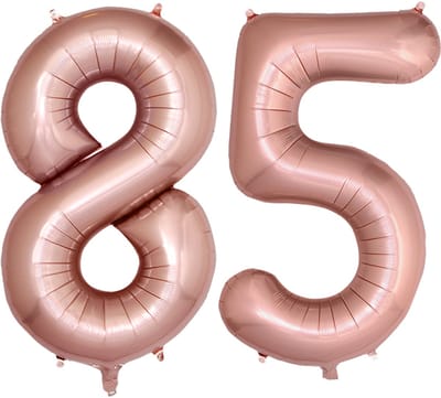 Folie Ballon Cijfer 85 Jaar Rose goud Verjaardag Versiering Helium Cijfer Ballonnen Feest versiering Met Rietje - 86Cm