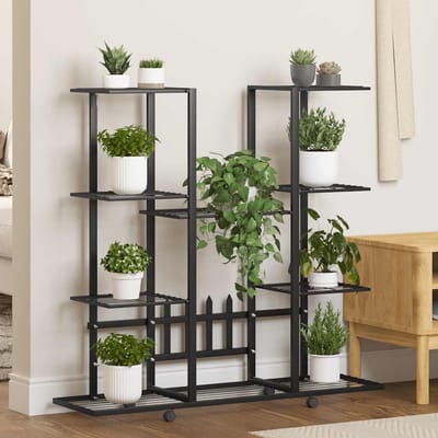 vidaXL - Bloemenstandaard - met - wielen - 94,5x24,5x91,5 - cm - ijzer - zwart