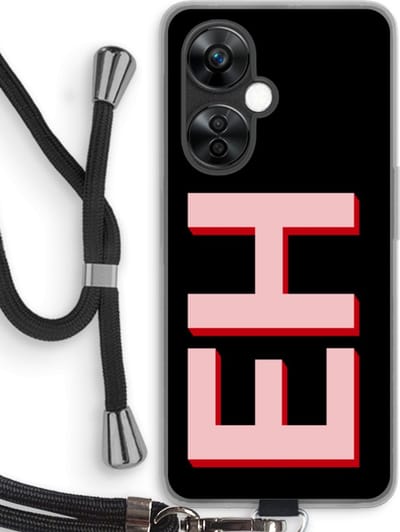 Gepersonaliseerd - Case Company® - Hoesje met koord geschikt voor OnePlus Nord CE 3 Lite hoesje met Koord - Monogram - Telefoonhoesje met Zwart Koord - Bescherming aan alle Kanten en Over de Schermrand
