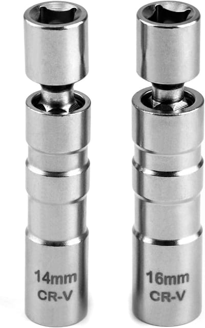 GELLDG 2 Stuks Bougiekopsleutel - Magnetische Zündkerzensleutel Set - 14 mm en 16 mm - Magnetisch met RVS Behuizing, Antislip Profiel voor Extra Grip - Geschikt voor BMW en BMW Mini