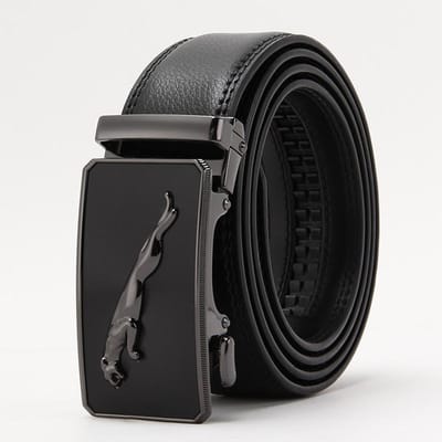 Koeienhuid Riem voor Mannen Echte Koe 2 Laags Leer Automatische Gesp Business Casual Riem 110-130cm black