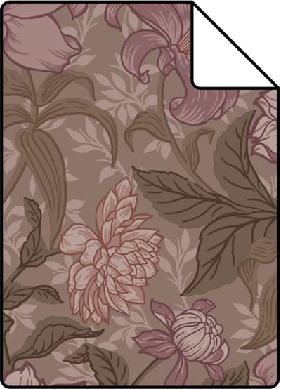 Proefstaal ESTAhome behang vintage bloemen mauve paars - 26.5 x 21 cm - 131850-S