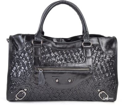 Giuliano lederen handtas Liorah - Gevlochten - Made in Italy - Dames - Zwart