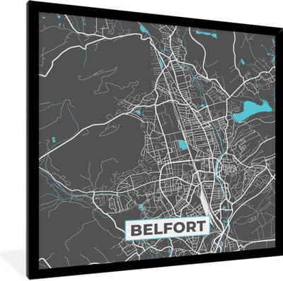 Fotolijst incl. Poster - Belfort - Plattegrond - Kaart - Frankrijk - Stadskaart - 40x40 cm - Posterlijst