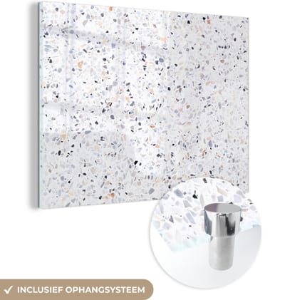 MuchoWow® Glasschilderij 160x120 cm - Schilderij acrylglas - Graniet - Structuur - Design - Wit - Foto op glas - Schilderijen