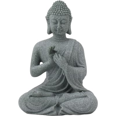 Boeddhabeeld Groene Zandsteen Sculptuur Boeddhistisch Zittend Beeldje Ornament voor Woonkamer gray