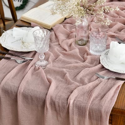 Tafelloper - Boho Gaas - Voor tafeldecoratie binnen, bruiloft en feest - Stoffig Roze 80x300 cm