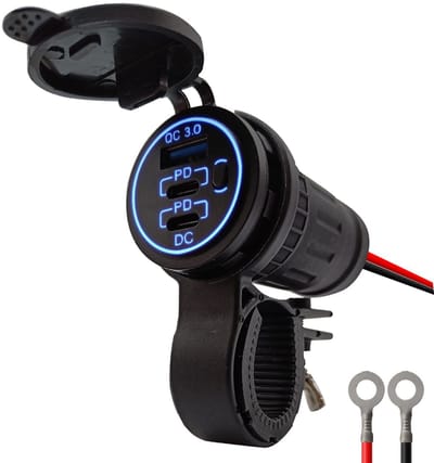 ProRide 12V USB Lader Motor - USB C Aansluiting Motor - 3 Poorten met Schakelaar - QC3.0 - Voor Motor en Motorfiets - Blauw