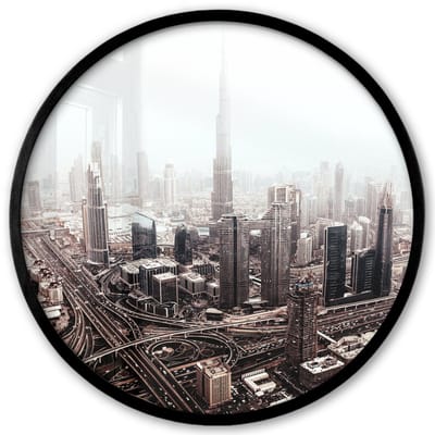 Poster in lijst Rond - Fotolijst 40x40 cm - Posters - Stad - Architectuur - Gebouwen - Zwart wit - Ronde posterlijst zwart - Decoratie - Wanddecoratie woonkamer - Muurdecoratie slaapkamer