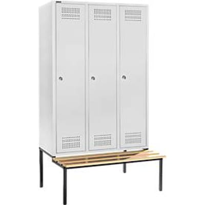 Schäfer Shop Genius Kledinglocker met zitbank, 3 compartimenten, 400 mm compartimentbreedte, cilinderslot, lichtgrijs/lichtgrijs