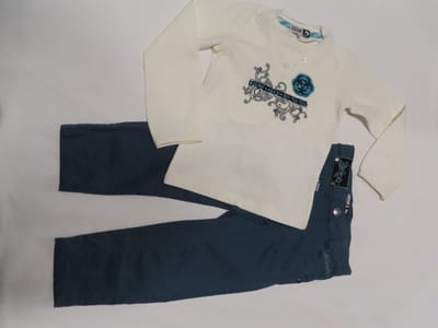 Enselble - Meisje - Lange broek petrol + Tshirt ecru - 4 jaar 104