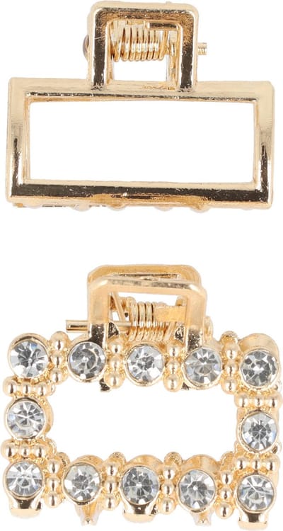 Haarsoires Haarspeld Haarklem 2,5cm – Rechte Vorm met Strass Steentjes – Metaal – Goud – Set van 2