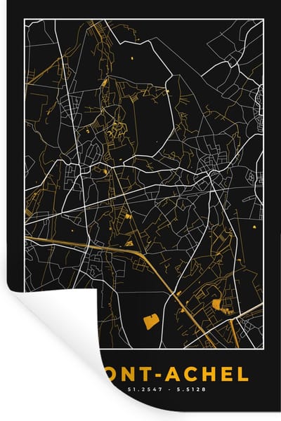 Muurstickers - Sticker Folie - Plattegrond - Hamont-Achel - Goud - Kaart - Stadskaart - 20x30 cm - Plakfolie - Muurstickers Kinderkamer - Zelfklevend Behang - Zelfklevend behangpapier - Stickerfolie