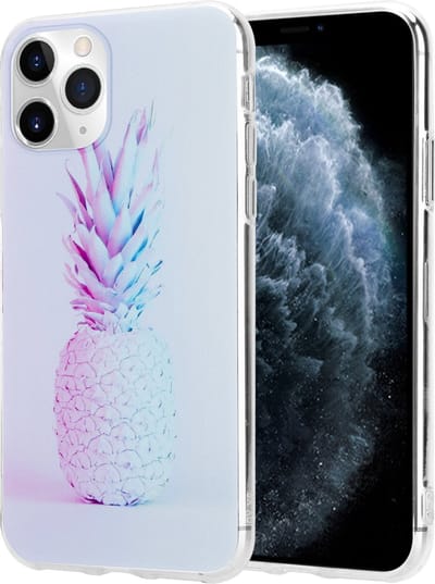 ShieldCase Hoesje geschikt voor Apple iPhone 12 / 12 Pro hoesje - Pina To My Colada - Speels design met Ananas afbeelding - Ananasprint - Wit / Paars / Blauw