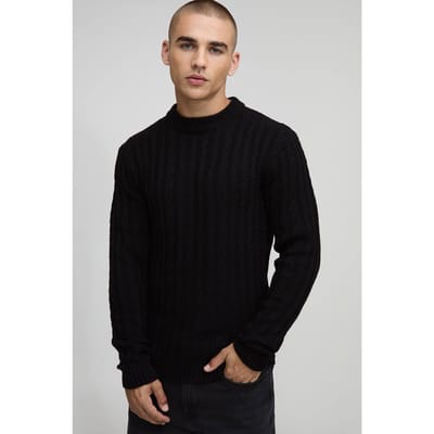Essential Muscle Fit Cable Knitted Jumper | Black | Size XS