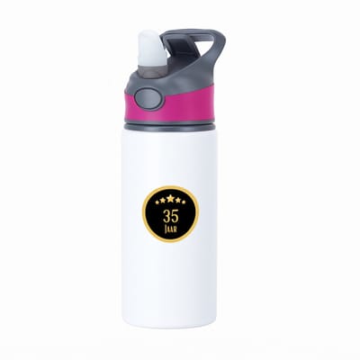 Hacebo® - 35 jaar waterfles met rietje roze - iemand die 35 jaar is geworden of 35 jaar lang een relatie hebben of getrouwd zijn - verjaardagscadeau - verjaardag - cadeau - kado - geschenk - gift - relatie - trouwdag - water fles - 650ML